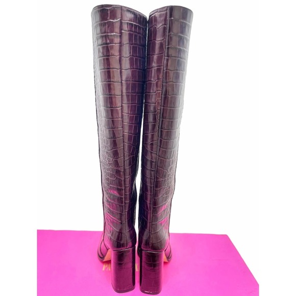 PARIS TEXAS NWT Square-Toe Crocodile-Effect Leather Knee Boots in Burgundy 8.5 - Picture 7 of 15